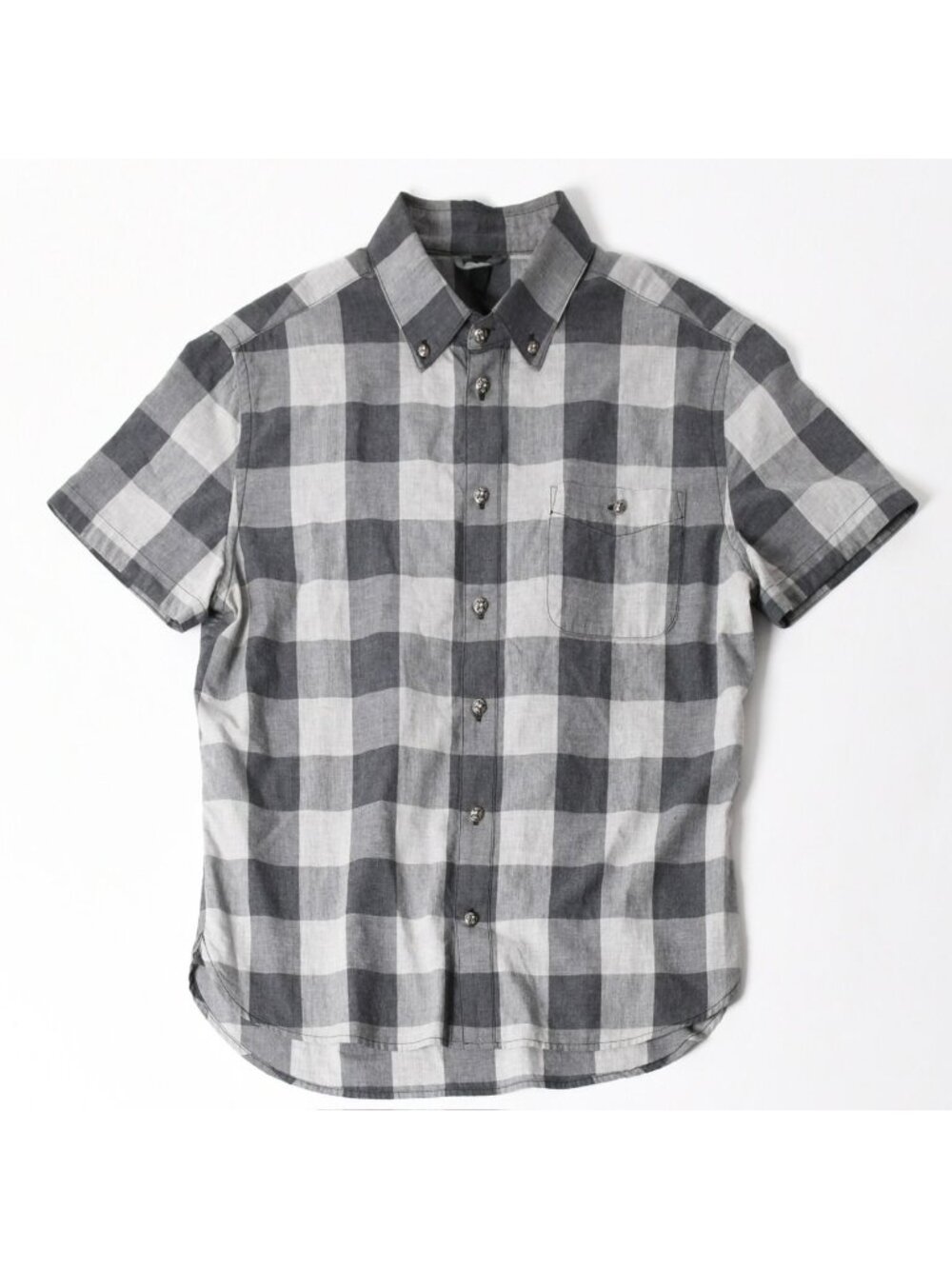 Chrome Hearts Block Plaid Short Sleeve Shirt Cross Ball Button CH Plus Gray